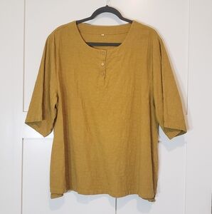 Unbranded Linen Cotton Tunic Top Elbow Sleeves Womens 2XL Textured Gold Color